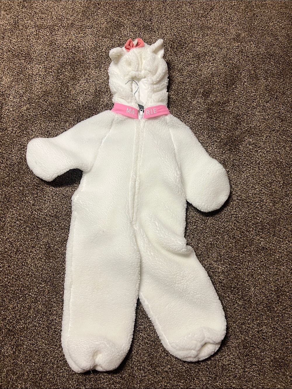Disney White Plush Hooded Animal One-Piece with Pink Collar and Bow